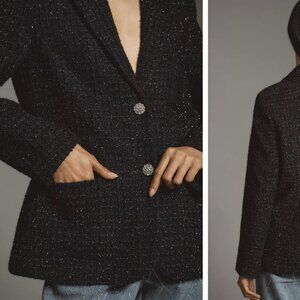 NWT -- Anthropologie Mare Mare Sparkle Tweed Blazer -- XL Black